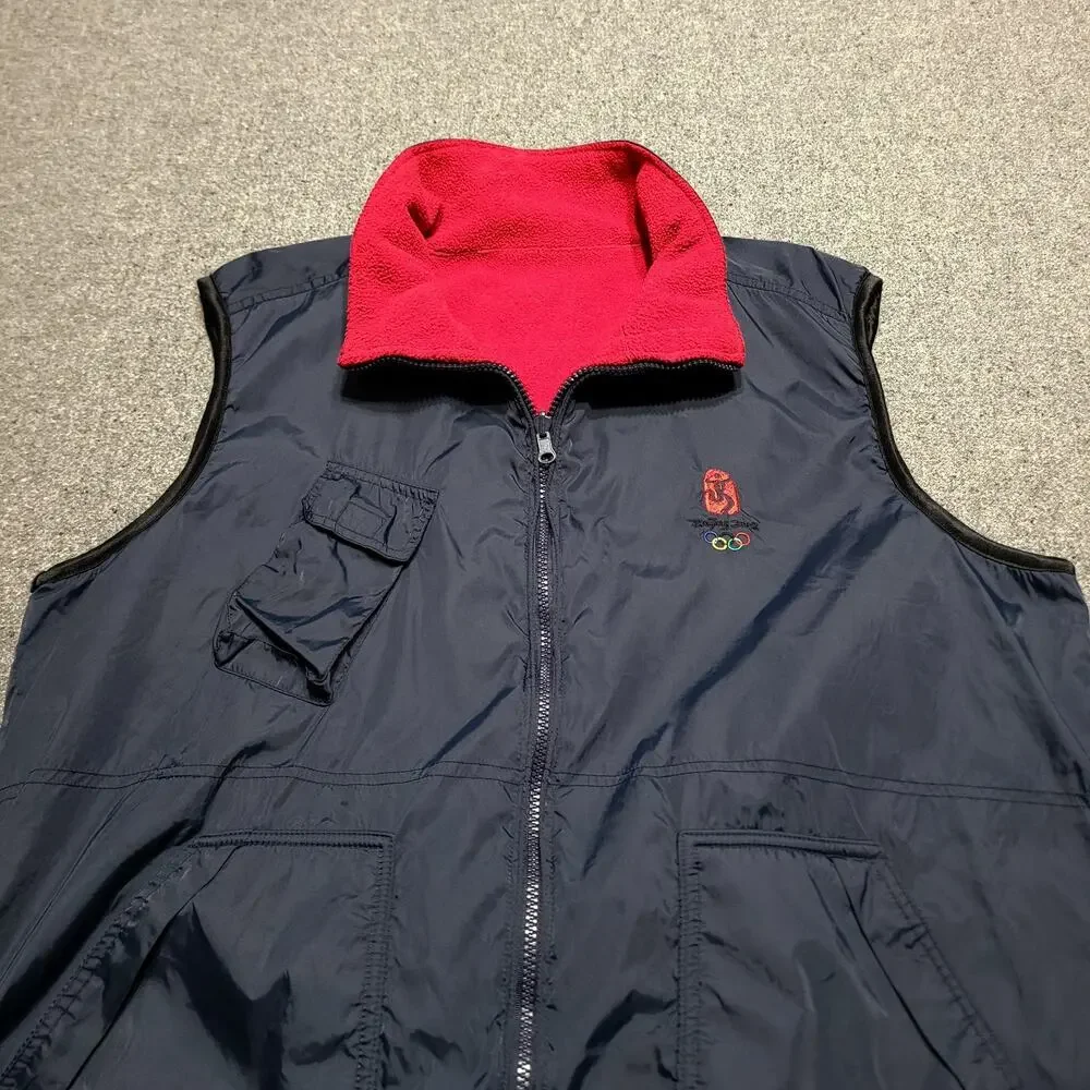 Beijing 2008 Olympics Jacket Mens Extra Large Blue Vest Pockets Zip Fleece Lined
